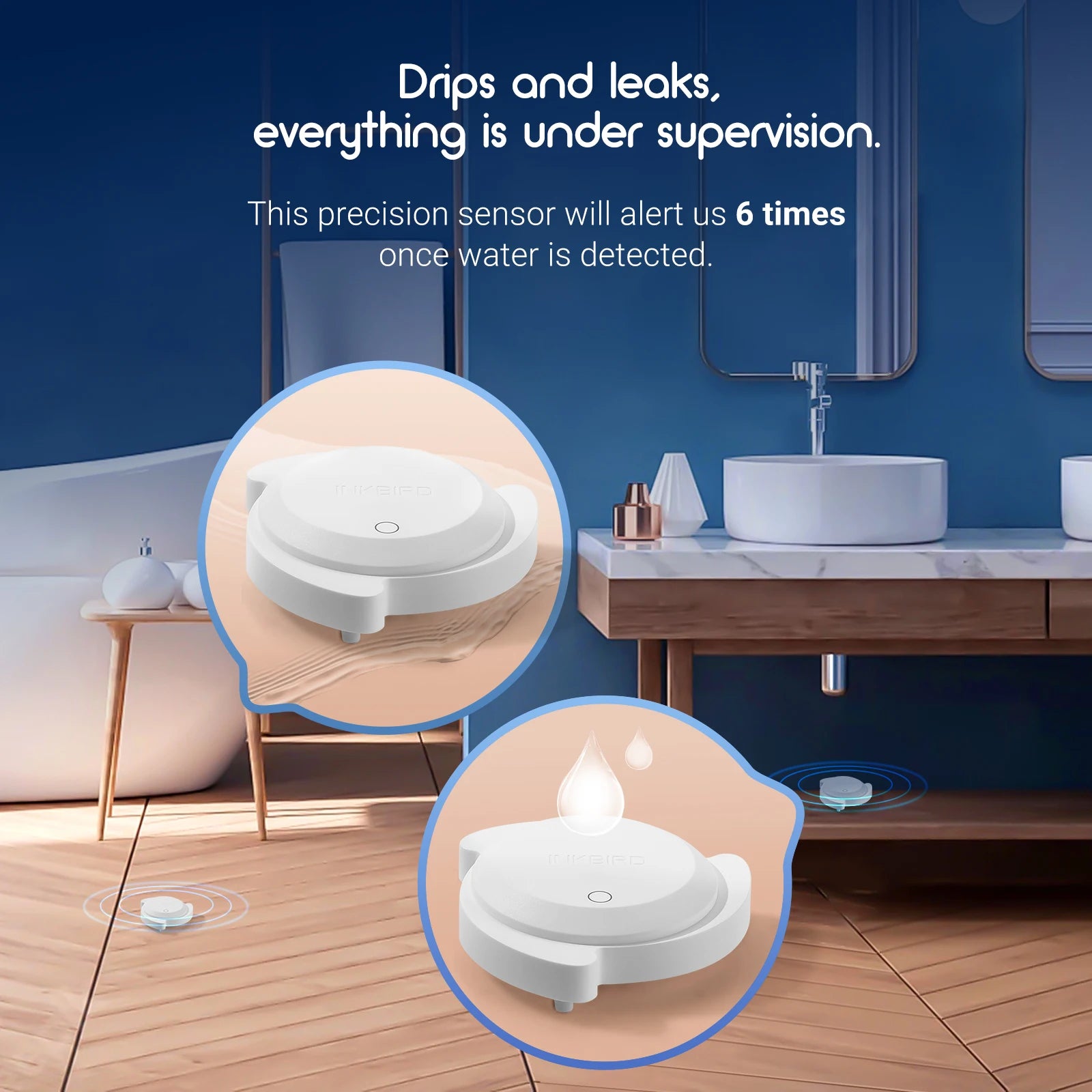 INKBIRD IRS-WD1 Smart Water Leakage Sensor IP67 Waterproof Flood Leakage Sensor for Bathrooms, Kitchens, Laundry Rooms, Attics