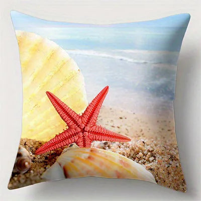 Seaside Starfish and Shells Double-sided Printed pillow cover Short plush Suitable living room bedrooms sofa throw cushion cover