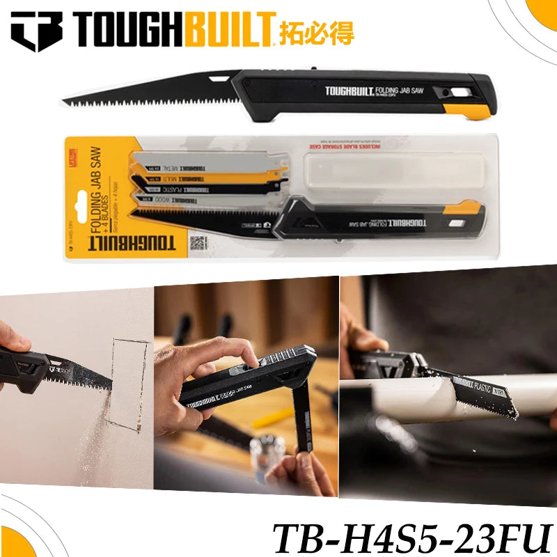 ToughBuilt TB-H4S5-23FU Foldable Jab Hand Saw Set, 4 Multi-Purpose Blades Drywall Wood Plastic Cutting Utility Saw