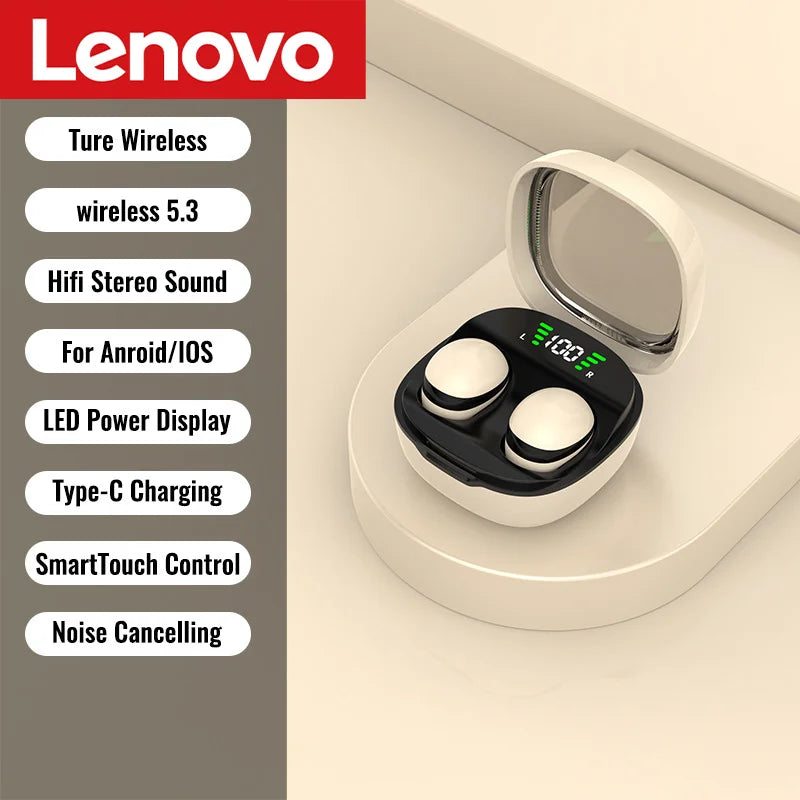 Lenovo Mini Bluetooth 5.3 Headset HD Hifi Earbuds Invisible Sleep Game Sports Headphones Touch Control Earphones for Men Women