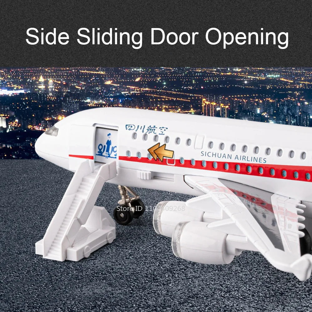 1:32 China Eastern Sichuan Airlines Aircraft Model Toy Music Light Pull Back Foldable Front Wheels Airplane Models Kids Gifts