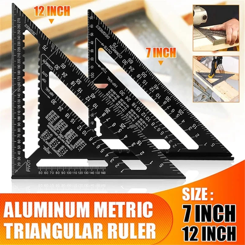 7/12inch Metric Aluminum Alloy Triangle Angle Ruler Protractor Woodworking Measurement Tool 30cm Quick Read Square Layout Gauge