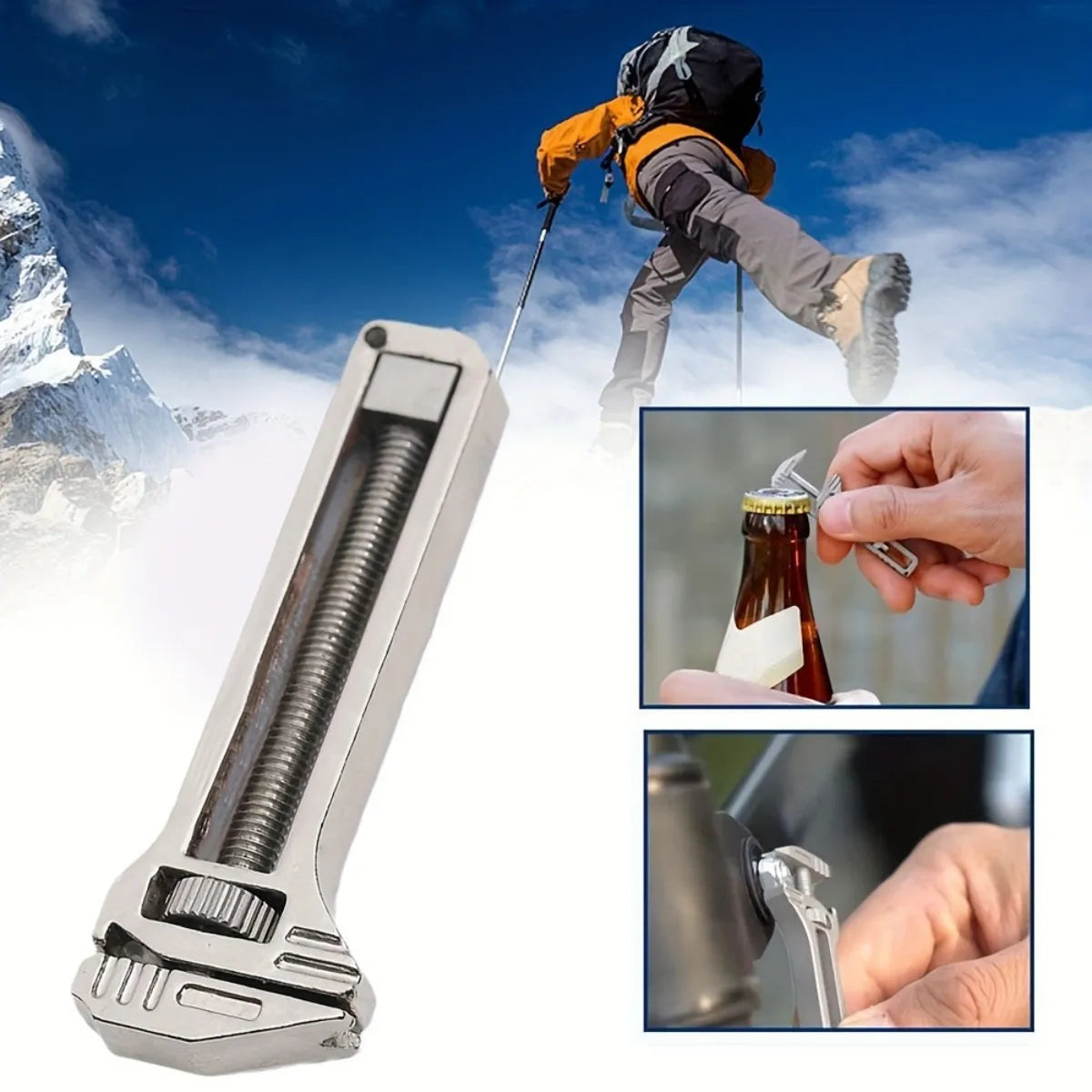 Multi functional mini wrench with window breaker, bottle cap opener, and screwdriver, compact industrial tool