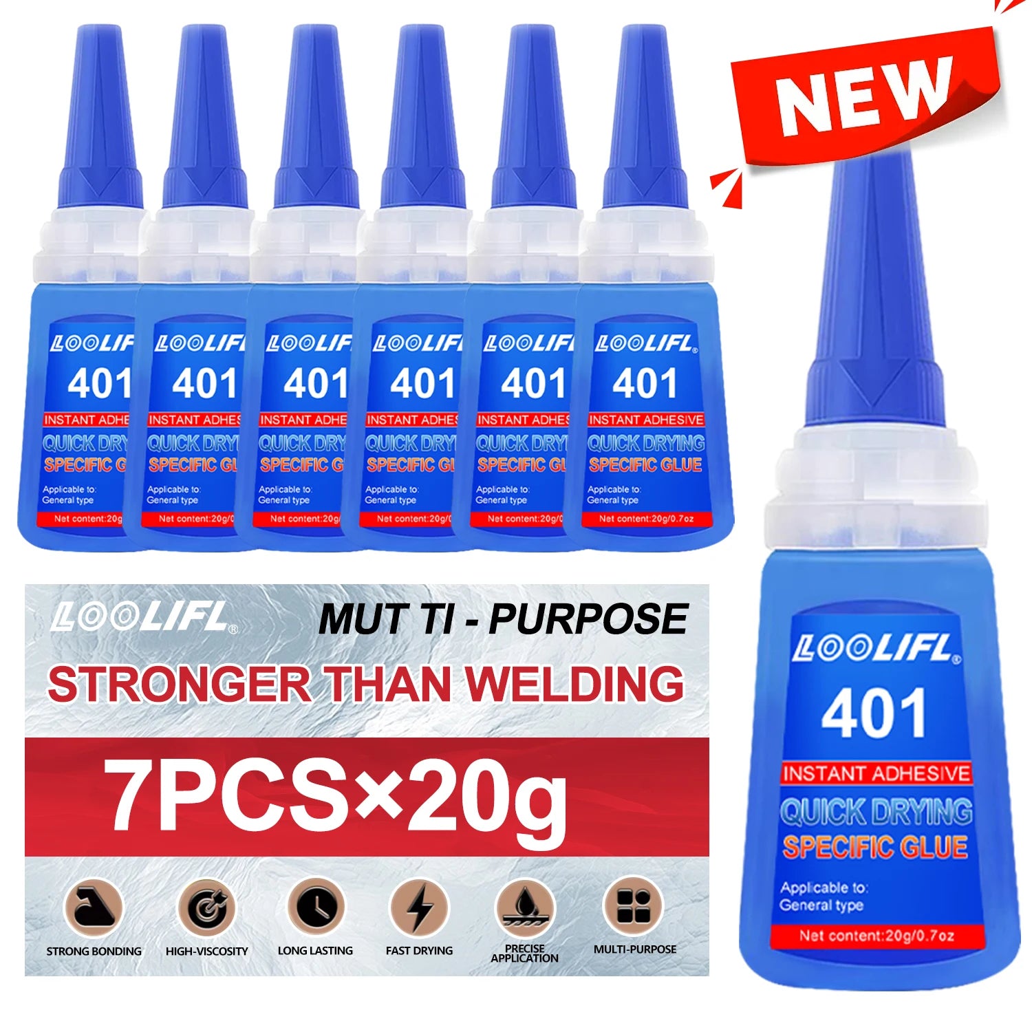 LOOLIFL401 Multi-Purpose Super Glue Cyanoacrylate Adhesive 20g Instant Fast Adhesive Rubber Wood Glass Stronger All Bonding Glue