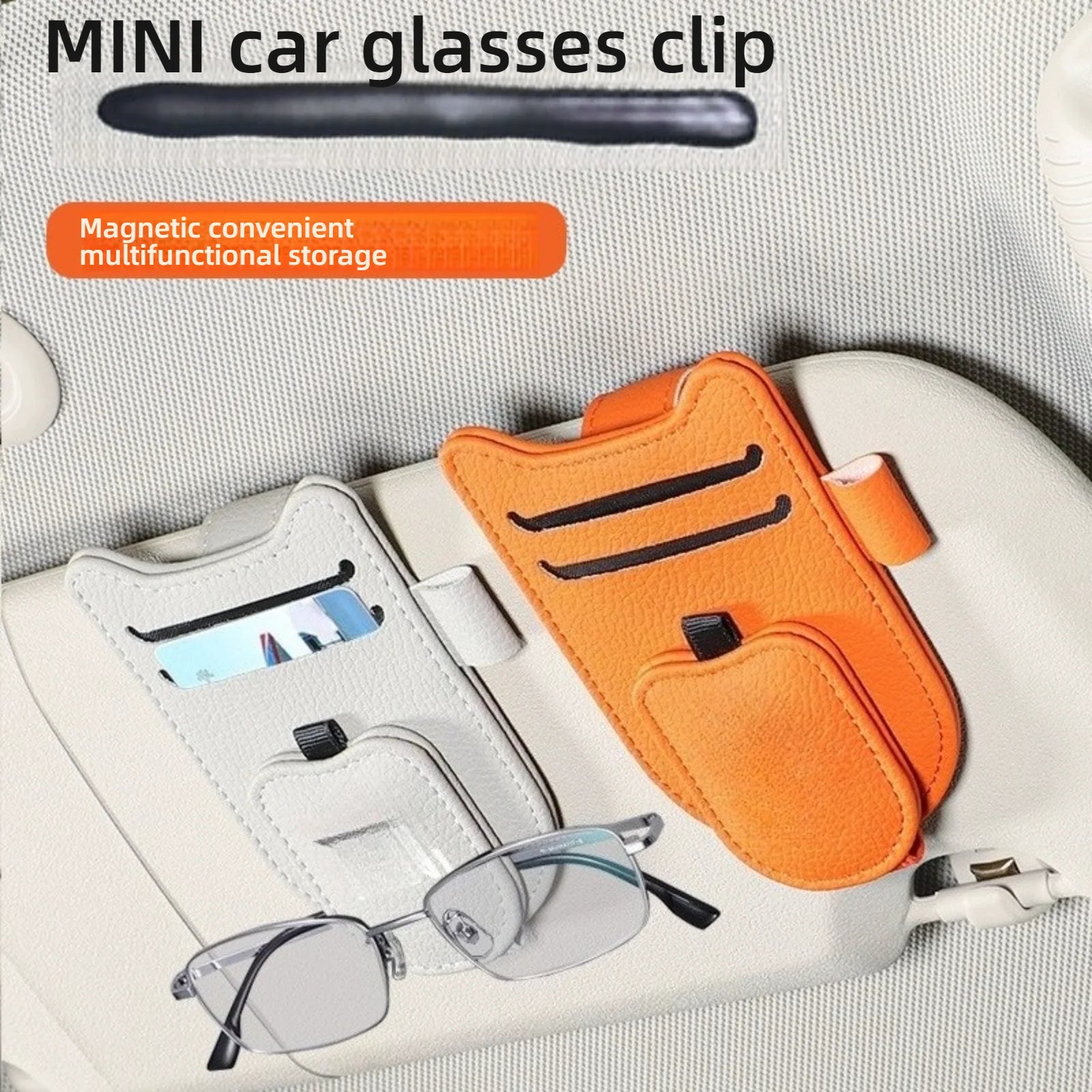 Magnetic Car Sunglasses Holder Sun Visor Glasses Clip PU Eyeglasses Hanger Portable Ticket Card Clip Auto Accessories