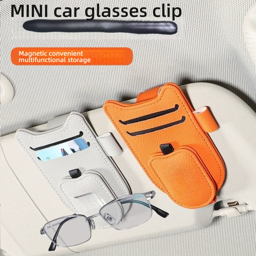 Magnetic Car Sunglasses Holder Sun Visor Glasses Clip PU Eyeglasses Hanger Portable Ticket Card Clip Auto Accessories