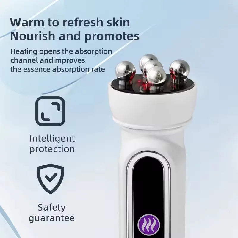 New Facial Roller Massager EMS LED Phototherapy Rotary Massage Heating Introduction For Fine Pores Reduction Fine Lines