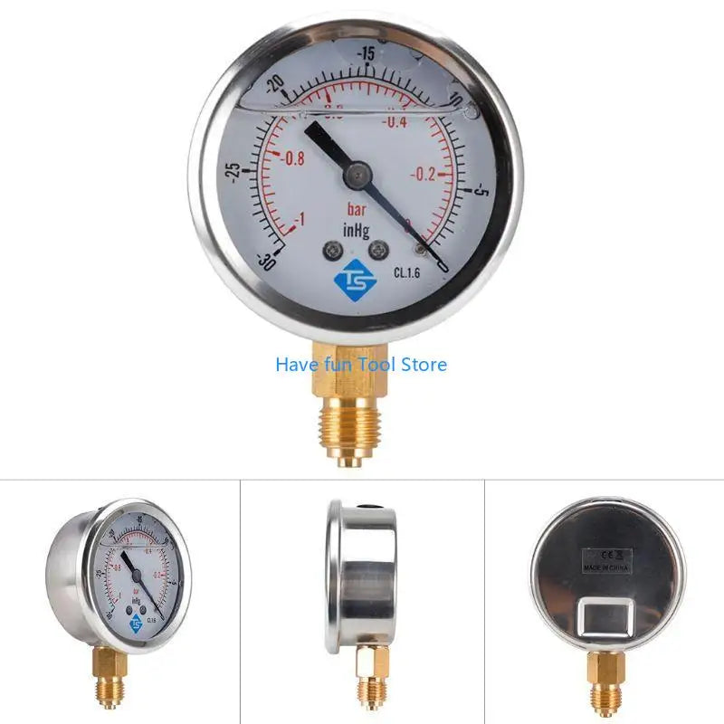 193B 1/4 BSP Bottom Mount Pressure Vacuum Gauge Glycerine Filled 68mm -1/+10 Bar