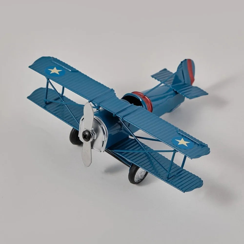 Retro Iron Vintage Airplane Model Handicraft Miniature Aircraft Ornaments Livingroom Delicate Metal Plane Models Kids Gift
