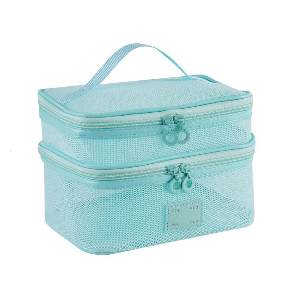 Portable Mesh Handheld Makeup Bag Lightweight Zipper Transparent Mesh Cosmetic Bag Square Large Capacity Cosmetic Cases