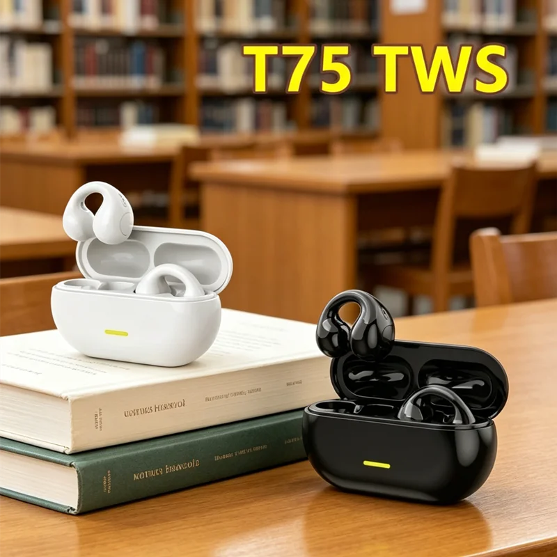 TWS Bluetooth Headset 5.3 Wireless Air Conduction Headphones Clip Ear Music Noise Canceling HD Call Sports Gaming Earphone