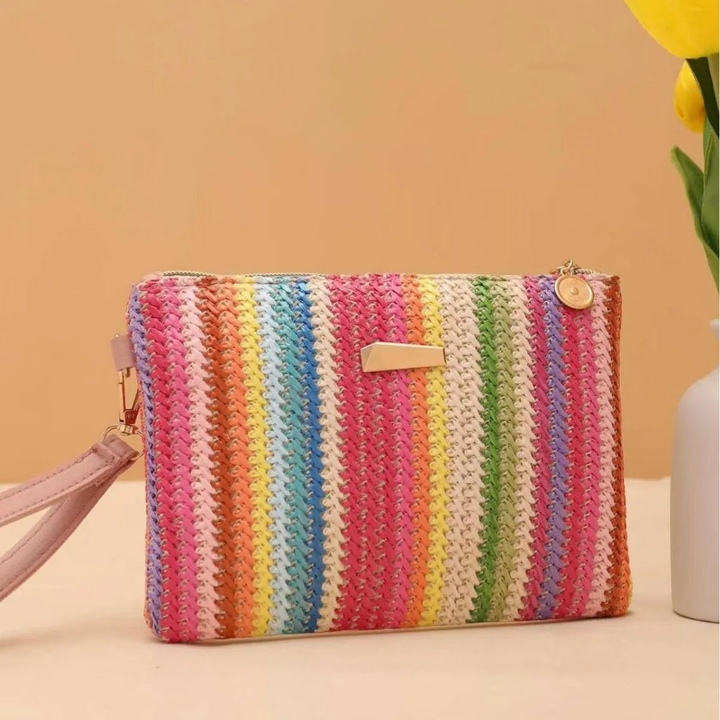 2026 New Arrival Women Rainbow Woven Clutch Coin Purse Fresh Fashion Mini Bag
