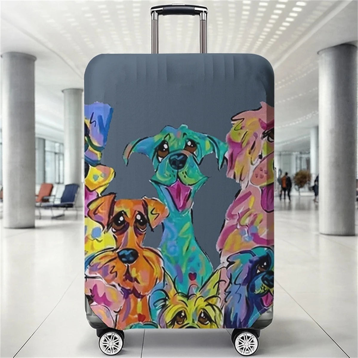 Colorful graffiti cute dog pattern luggage protection cover, suitable for 18-32 inch luggage covers, luggage handle gloves, trav
