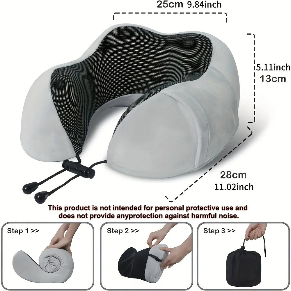 Travel Pillow, Airplane Sleep Travel Pillow, Memory Foam Neck Pillow Set Includes Eye Mask, Earplugs, and Storage Pouch