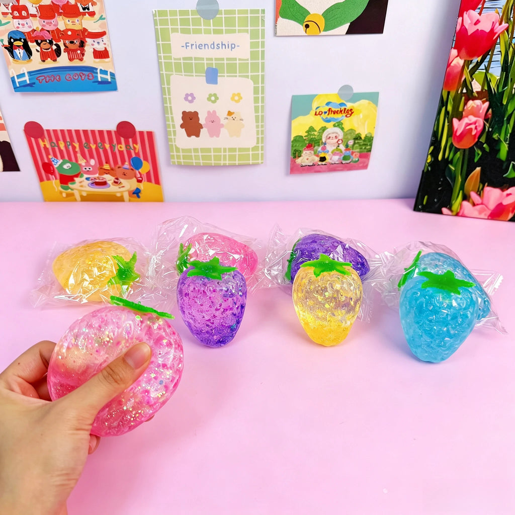 Glitter Maltose Strawberry Squishy Toy Transparent Sparkle Squeeze Fidget Toy Stress Relief Fruit Decompression Toy Kids Gift