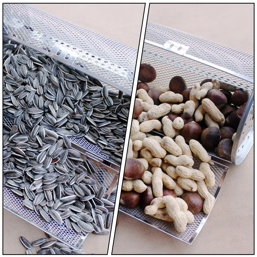 Stainless Steel Rotating Grilling Cage Rolling Bbq Basket Kitchen Roasting Tool Nut Baking Basket Rust Resistant Universal Grill