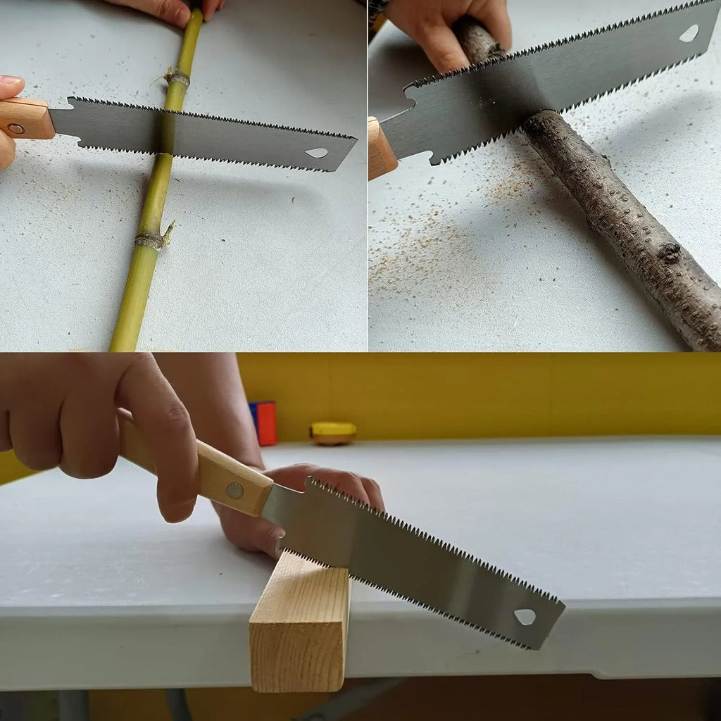 Single/Double Sided Fine Tooth Wood Saw Non-slip Wooden Handle Pull Saw Straight Handle Flexible Single Edge Pull Saw Trim Tool
