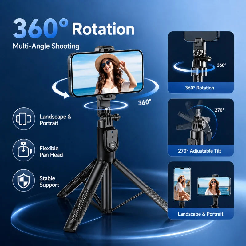 2M Extendable Bluetooth Selfie Stick Tripod, K29 Universal Phone Holder with Remote Control, Stable Handle for Vlog Live Streami