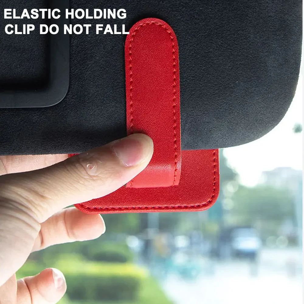 Car Sun Visor Sunglasses Holder Magnetic PU Leather Eyeglass Clip Universal Auto Card Storage Glasses Organizer for Vehicle