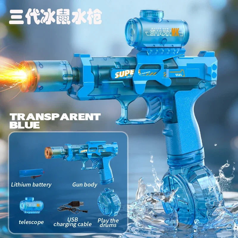 Simulated Firing and Recoil Electric Water Gun Toys Children Automatic Sensor Lights Water Pistol Summer Outdoor Beach Kids Toy