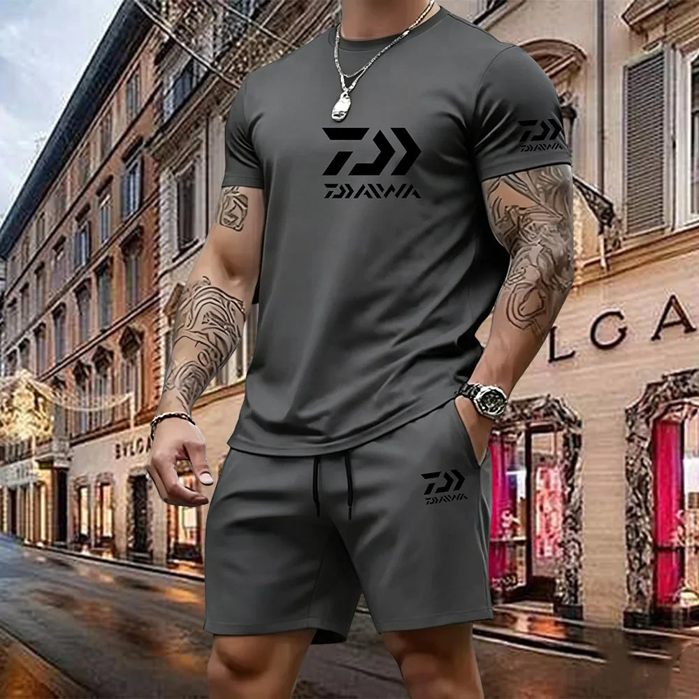 2026 Summer New Men's Fashion Outdoor Sports Set Printed Short Sleeve T-shirt+Shorts Loose Home Leisure Two Piece Set