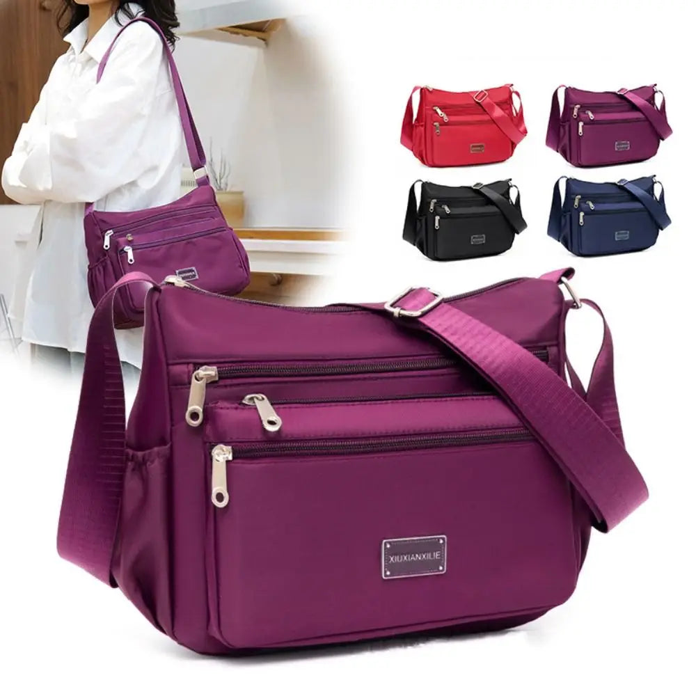 Portable Nylon Messenger Bags Large Capacity Casual Crossbody Pack Solid Color Waterproof Tote Bags Women Girls
