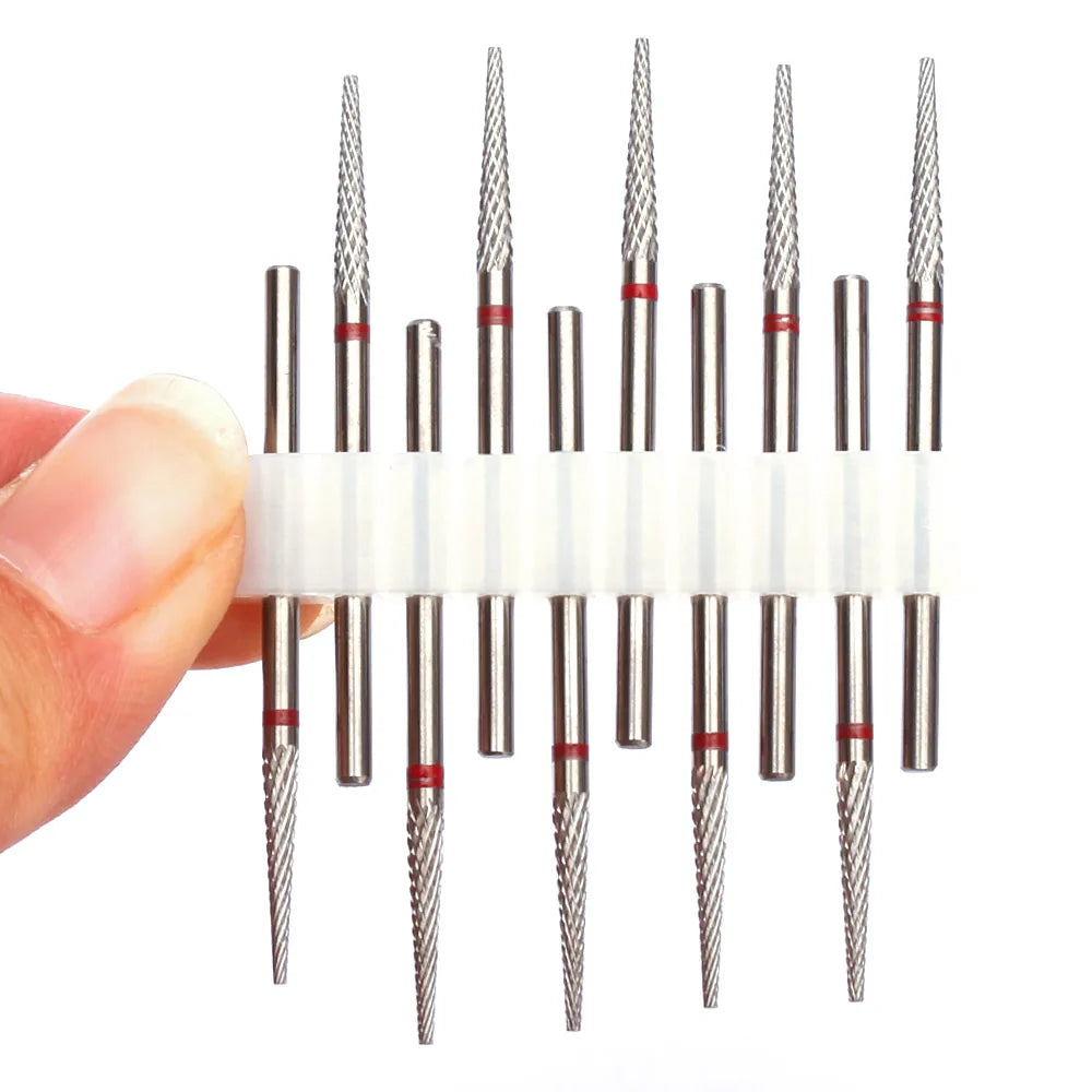 10pc Carbide Manicure Drills Nail Drill Bits Set Milling Cutters Kits Gel Polish Remover Files Electric Burr Tools Accesstries