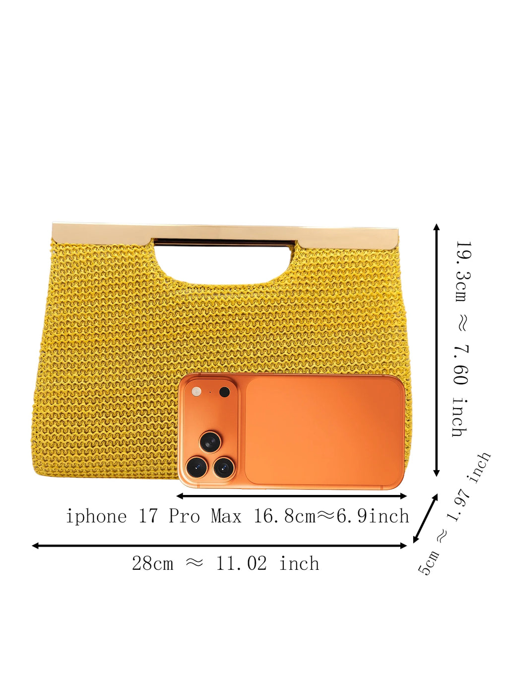 2026 New Lemon Yellow Woven Women Clutch, Minimalist Lazy Summer Vibe, Lightweight & Large Capacity, Flat Envelope Bag Design. H