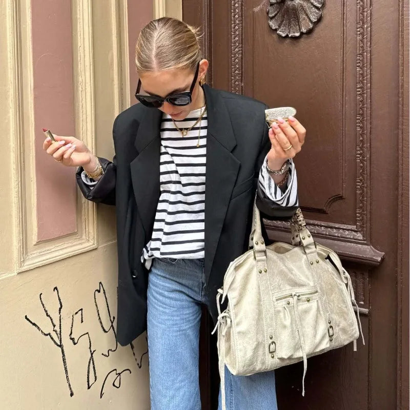 2026 New Vintage Motorcycle Tote Bag Large Capacity Women Handbag Y2K Streetwear Shoulder Bag for Ladies