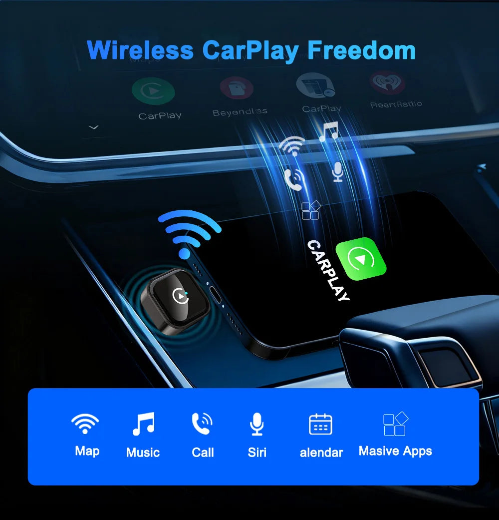 Wireless CarPlay Android Auto Adapter Wired to Wireless Upgrade Plug and Play Fast Stable Connection Mini Portable Car Adapter