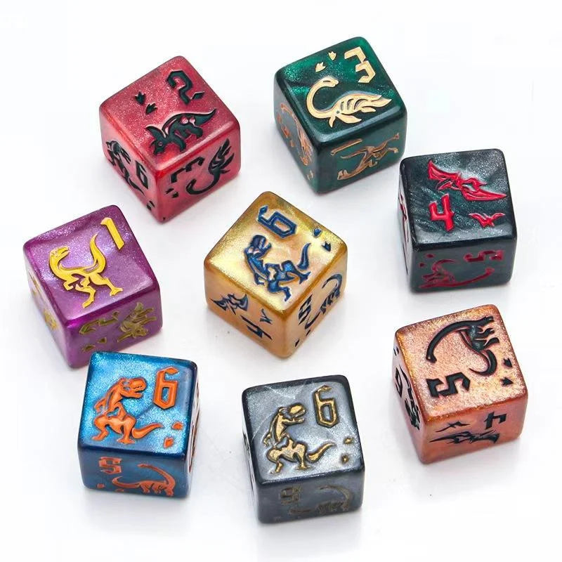 7Pcs/Set Dinosaur Dice Clear Engraved Digits Dice For Prehistoric Dinosaur For Tabletop Board Game Nights