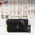 CH Embossed Flap Crossbody Bag Women 2 Detachable Straps Wide Shoulder Strap Designer Lock Leather Messenger Handbag