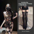 New Chinese Style Retro Socialite Cheongsam with Slanted Collar Printed Slit Style Lingerie New Chinese Irregular Cheongsam