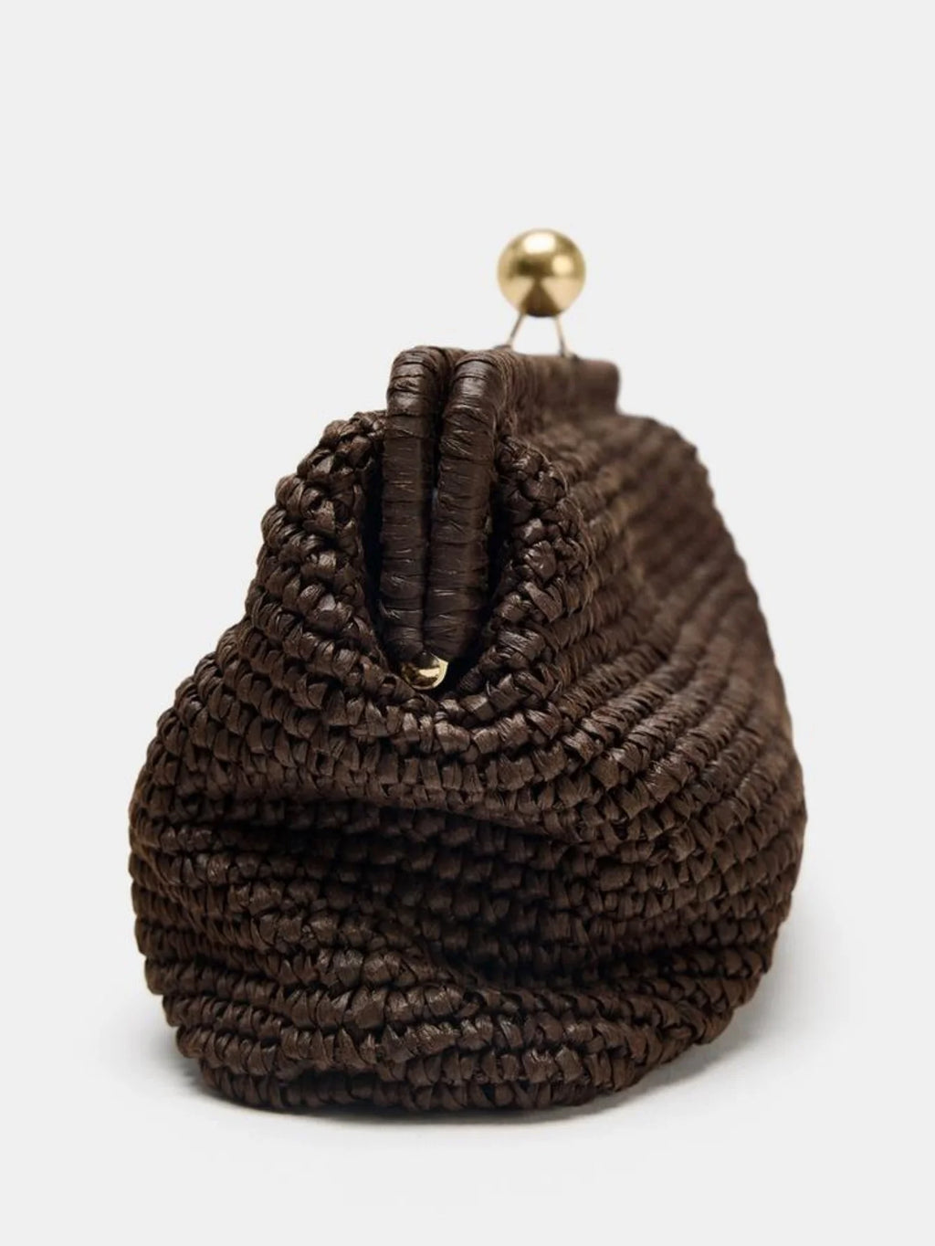Handmade Woven Clutch Bag For Women Coffee Raffia Handbag with Chain Crossbody Summer Beach Bag