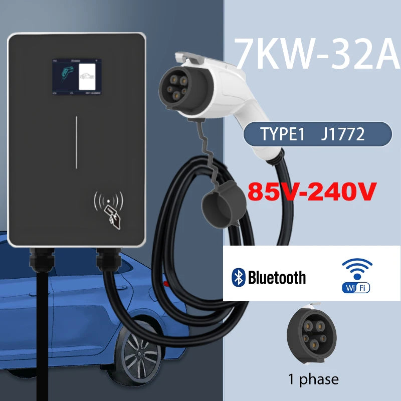 JIGU Type1 SAE J1772 EV Charger Station 32A Wallbox APP Function 7.6KW Charging Station Electric Vehicle Car