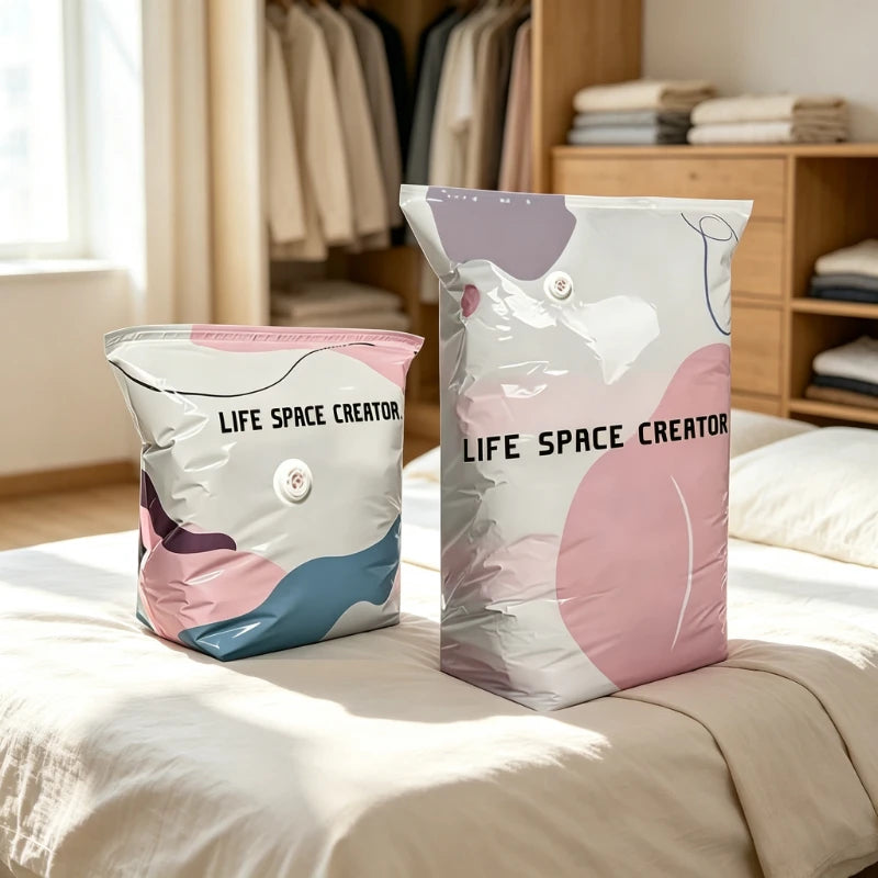 2pcs Pump Free Hand Roll Vacuum Compression Bags,Space Saving Sealed Storage Bags for Bedding Garments Bedroom Closet Organizing