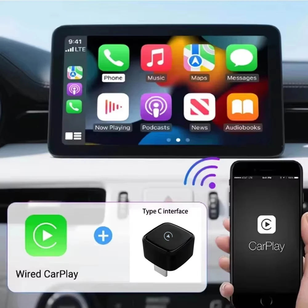 Skilldrive 2026 Mini CarPlay Wireless Android Auto Adapter Type C Port AI Smart Box Intelligent System USB for Wired CarPlay Car