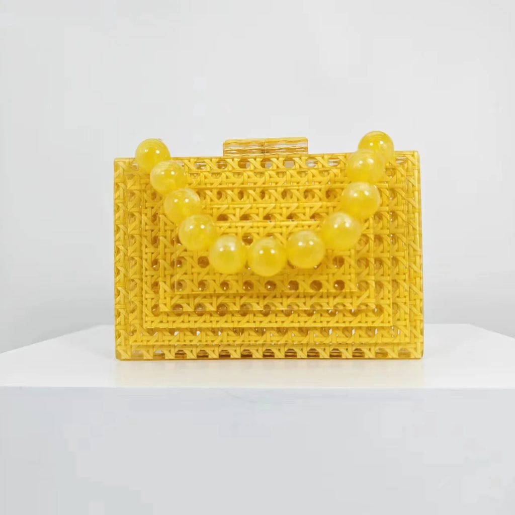 2024 New Women Acrylic Egg Cane Bag Rattan Clutch Bag For Luxury Wedding Party Purse Summer Beach Wicker Handbag Designer