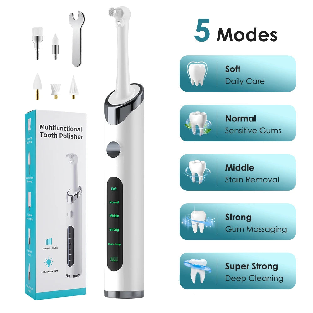 Rechargeable Tooth Polisher Electric Whitening & Polishing Tooth Polisher 5 Mode Personal Dental Calculus Remover Plaque Cleaner