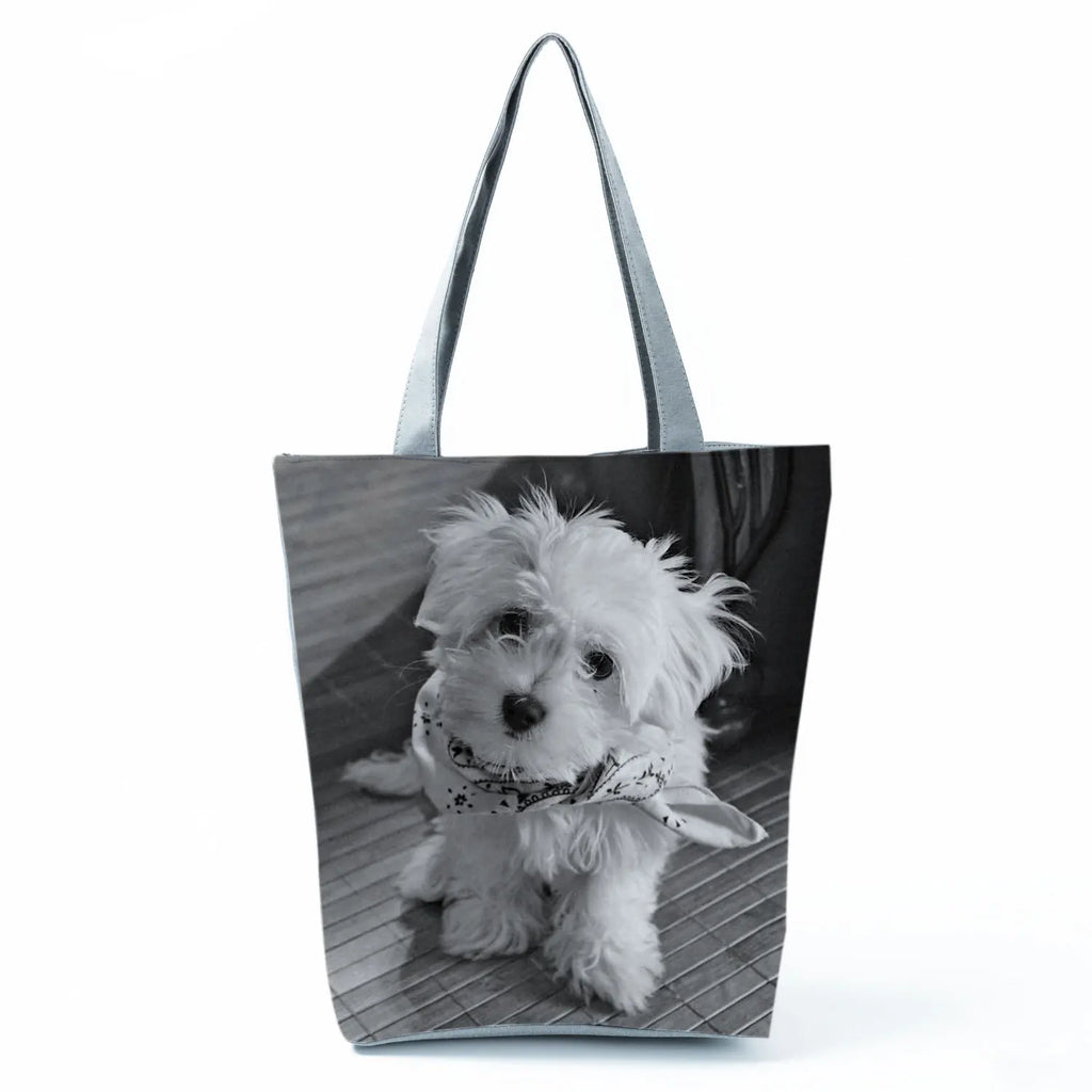 Cute Maltese Dogs Print Handbags Casual Women Shopping Bag Large Capacity Foldable Shoulder Bags Eco Reusable Travel Beach Totes