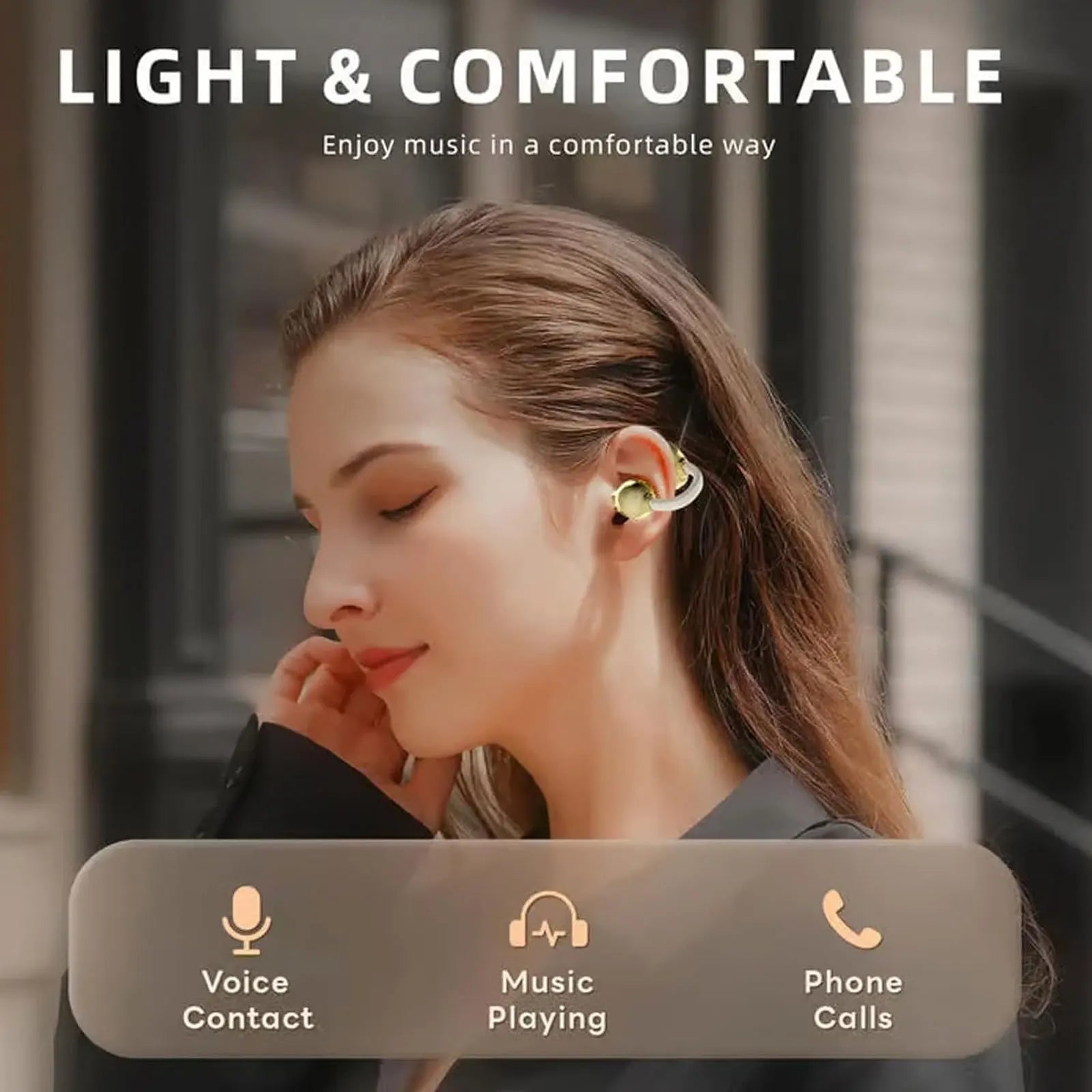 New Open Ear Clip Wireless Bluetooth Earphones with LED Digital Display Charging Case Stereo Sound Headphones for Sports Daily