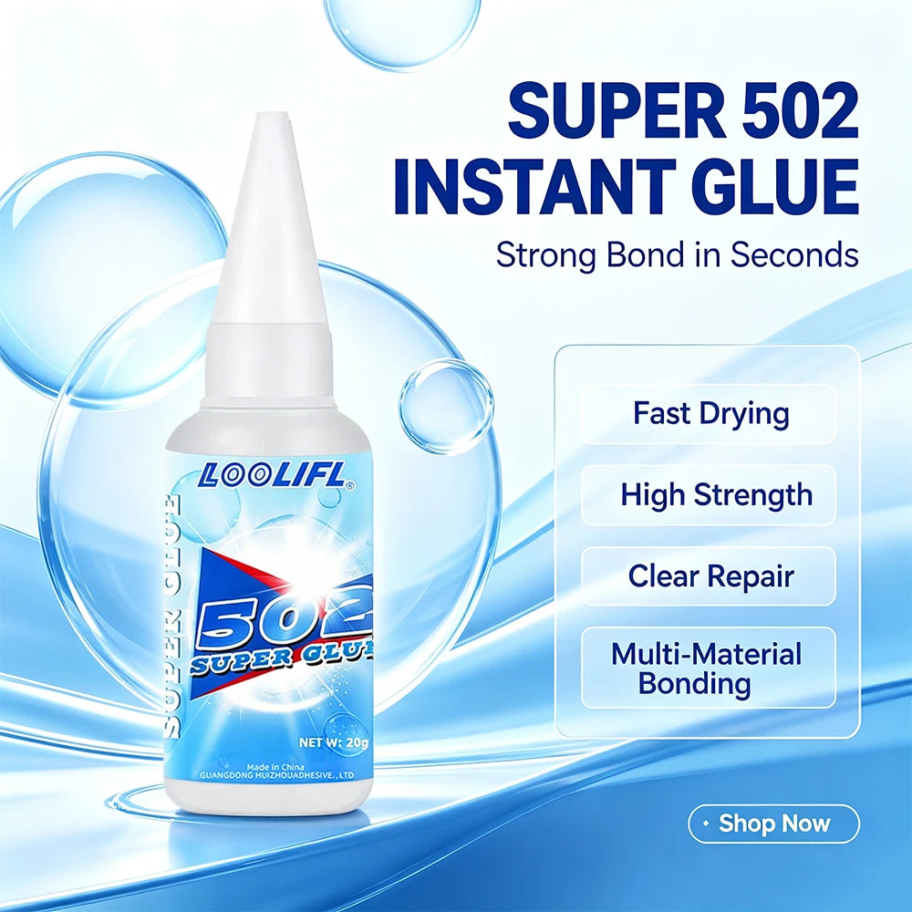 Loolifl Super Instant Glue Clear Strong Bond Adhesive Universal Repair Glue for Toy Metal Glass Wood Ceramic Leather Shoe Fix