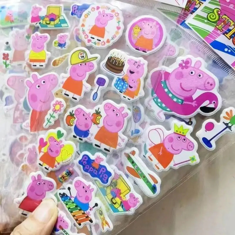 Peppa Pig cartoon sticker notebook sticker, 3D bubble sticker for boys and girls, kindergarten reward sticker, water cup sticker