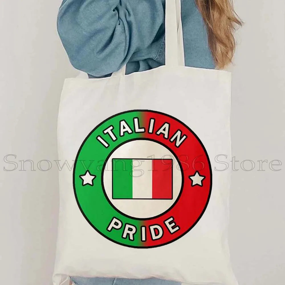 Funny Ciao Bella Saying Italy Flag Rome Colosseum Firenze Florence Panorama Italian Canvas Tote Bag Shopper Girl Casual Handbag
