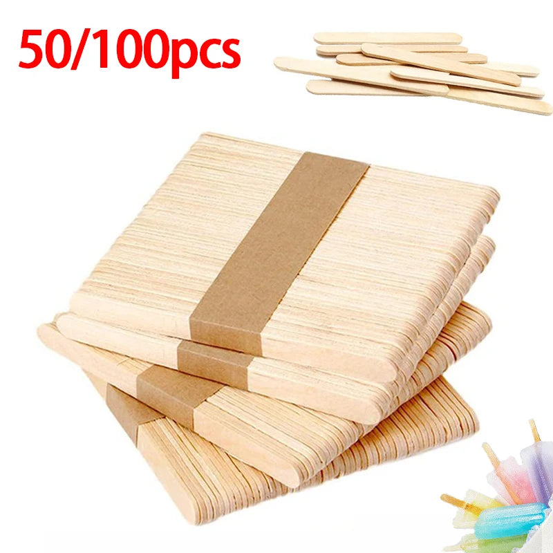 50/100pcs Ice Cream Sticks Wooden Popsicle Sticks Hand Crafts DIY Wooden Decoration  BJL003