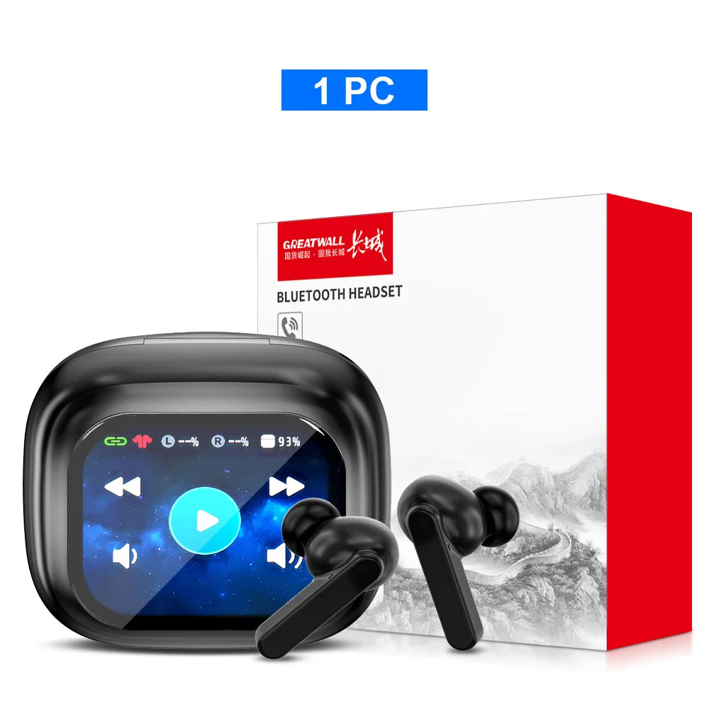 Original GREATWALL TWS Wireless Bluetooth Earphones Earbuds Smart LCD Touch Screen HiFi Stereo Sound Headphones HD Call With APP