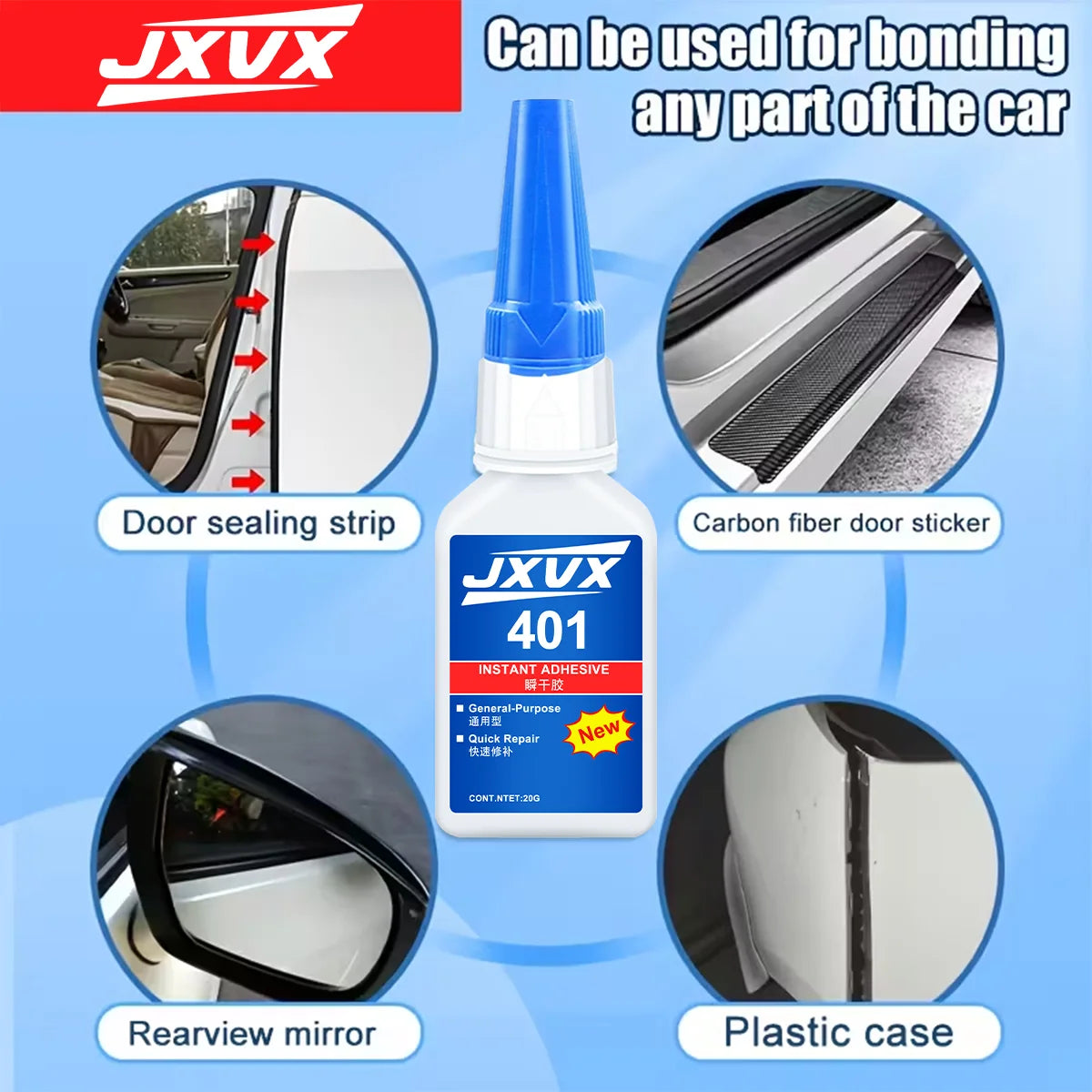 JXVX 20ml 401 Instant Strong Super Glue Universal Superglue Mighty Instant Glue for Resin Ceramic Metal Glass Fast Dry 1-3pcs.