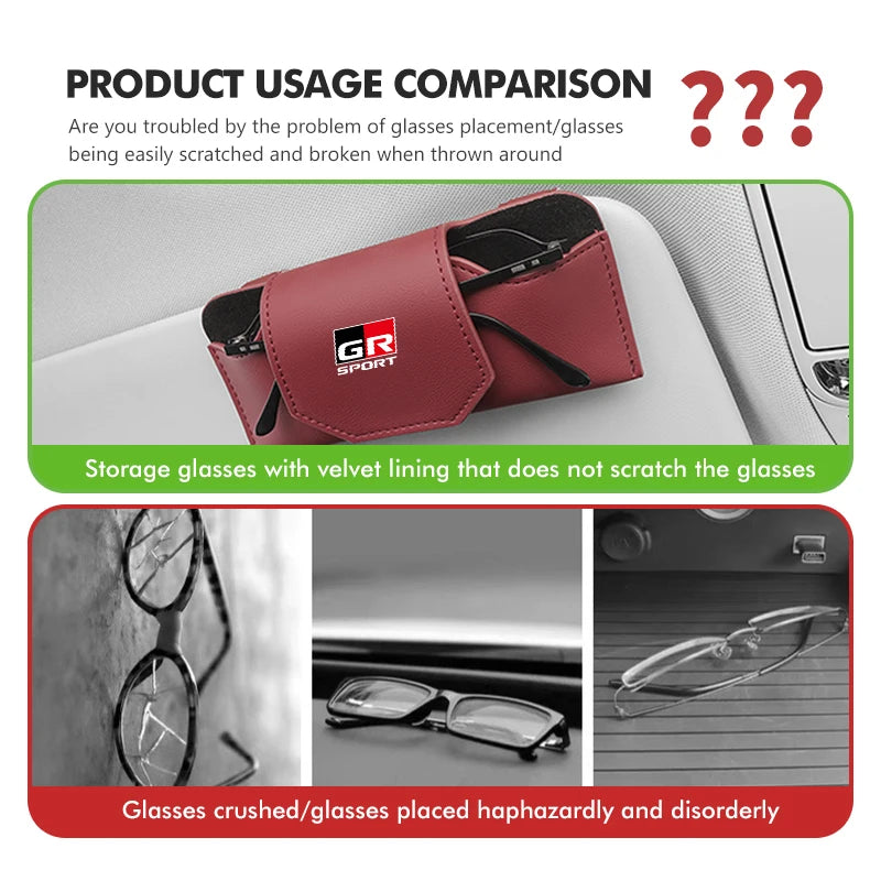 Car Glasses Holder Sun Visor Sunglasses Clip Card Accessories For Toyota C-HR CHR Logo 2016 2017 2018 2019 2021 2022 Fortuner