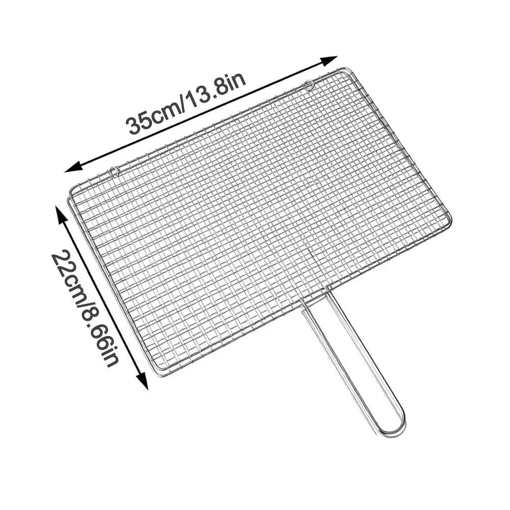 Durable Stainless Steel Fish Grilling Rack Double-sided Square BBQ Grill Thickened High Temperature Resistant Meat Grilling Rack