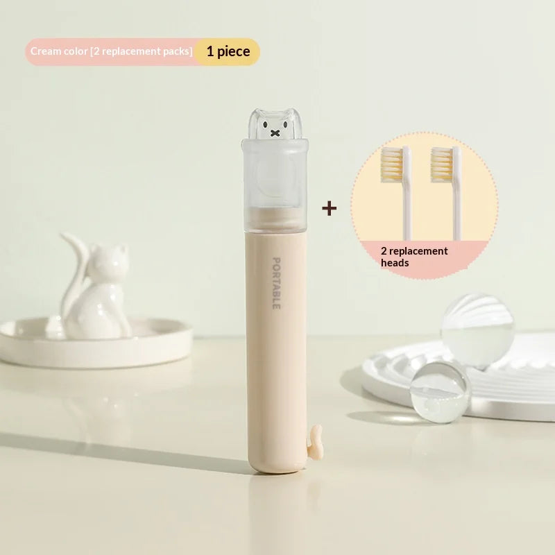 2 In 1 Foldable Travel Toothbrush Set Portable Toothpaste Storage Soft Bristle with Bear Cover Macaron for Business Travel
